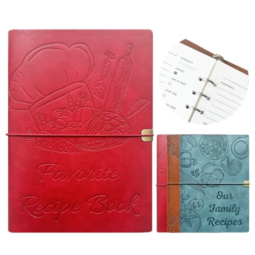 leeveel Blank Recipe Book to Write in Your Own Recipes, 5.6 X 8.2 Recipe Ring Binder with PU Leather Cover, Recipe Journal with 160 Recipes (red) - Image 1