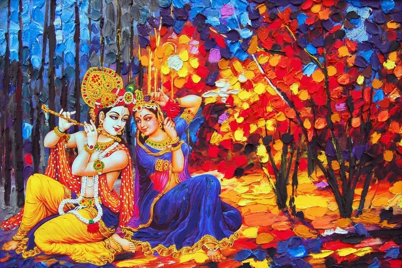 5 Ace 5 Ace Thick Paper 300 GSM Radha Krishna Text Religious Wall Poster for Bedroom Livingroom Gym Office Without Frame Multicolour 12x18 Inch