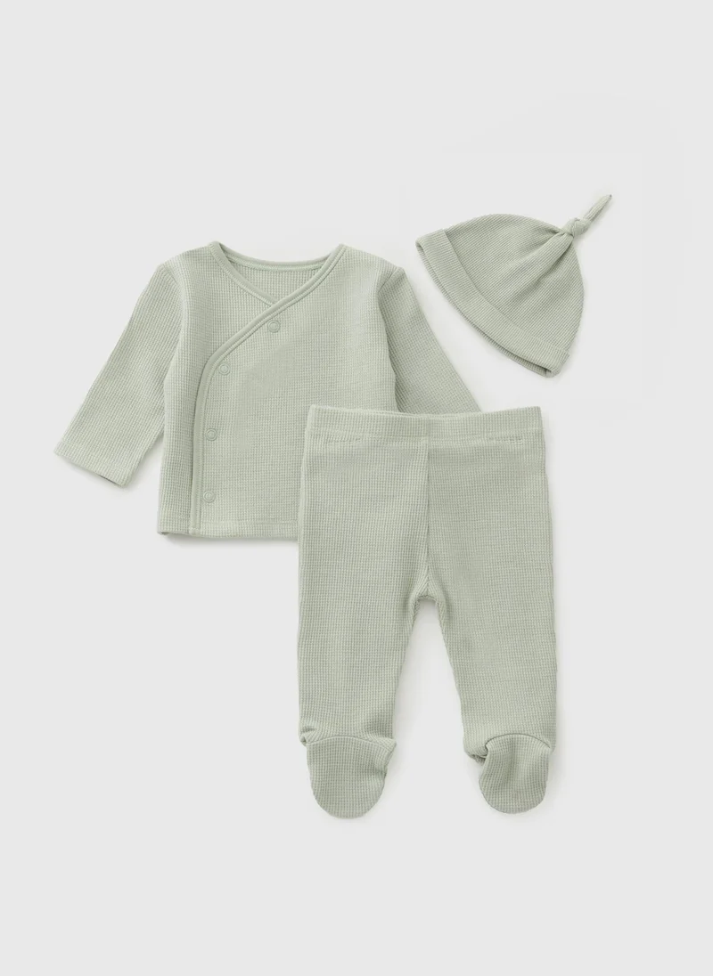 Matalan 3 Piece Sage Blue Waffle Top & Trouser Set