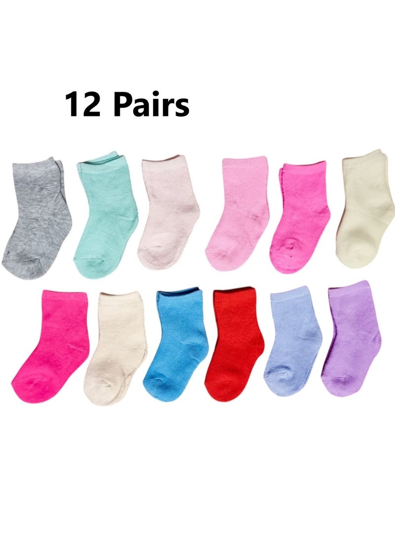 12 Pairs Of Socks Soft For Kids From Age 1 to 2 Years Multi Colors 