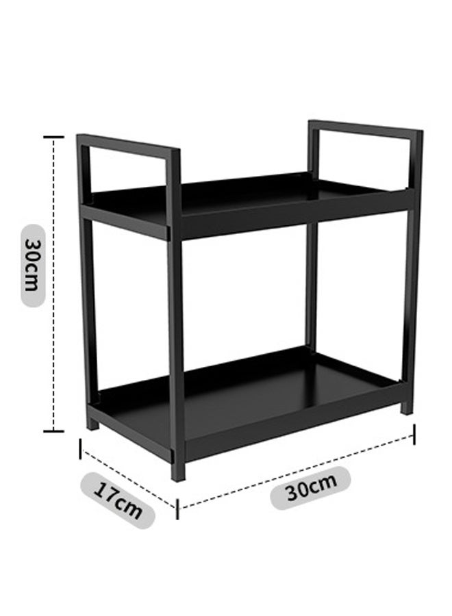 إتش كيو جيمنغ منظم رفوف التوابل للمطبخ من طبقتين لطاولة المطبخ، منظم رفوف طاولة القهوة، منظم رفوف الخزانة، رفوف طاولة المطبخ، تخزين المطبخ، رف التوابل، منظم برطمان التوابل (أسود) - Image 2