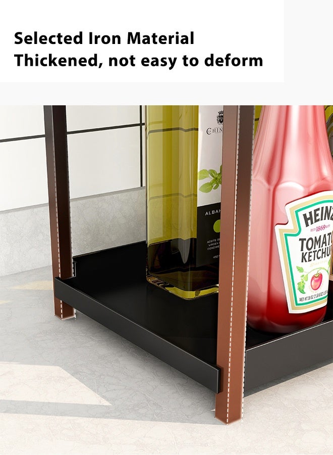 إتش كيو جيمنغ منظم رفوف التوابل للمطبخ من طبقتين لطاولة المطبخ، منظم رفوف طاولة القهوة، منظم رفوف الخزانة، رفوف طاولة المطبخ، تخزين المطبخ، رف التوابل، منظم برطمان التوابل (أسود) - Image 3