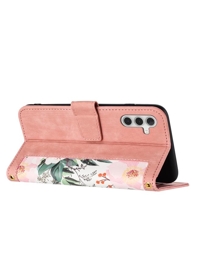 S-TOP Case For Samsung Galaxy A25 5G Floral Pattern Leather Phone Case with Lanyard - Image 4