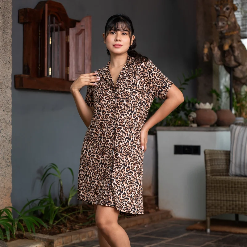 Aadaraya Aadaraya Short Sleepshirt Short Sleeves Animal Print