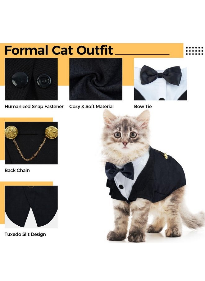 DENTRUN - DENTRUN Cat Tuxedo Outfit, Sphynx Cat Costume Formal Suit with Bow Tie, Stylish Cat Shirt Fashion Apparel Fancy Clothes, Kitten Formal Attire Wedding Onesie Costume for Cats Only - Image 1