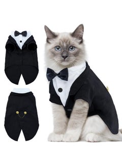 DENTRUN Cat Tuxedo Outfit, Sphynx Cat Costume Formal Suit with Bow Tie, Stylish Cat Shirt Fashion Apparel Fancy Clothes, Kitten Formal Attire Wedding Onesie Costume for Cats Only
