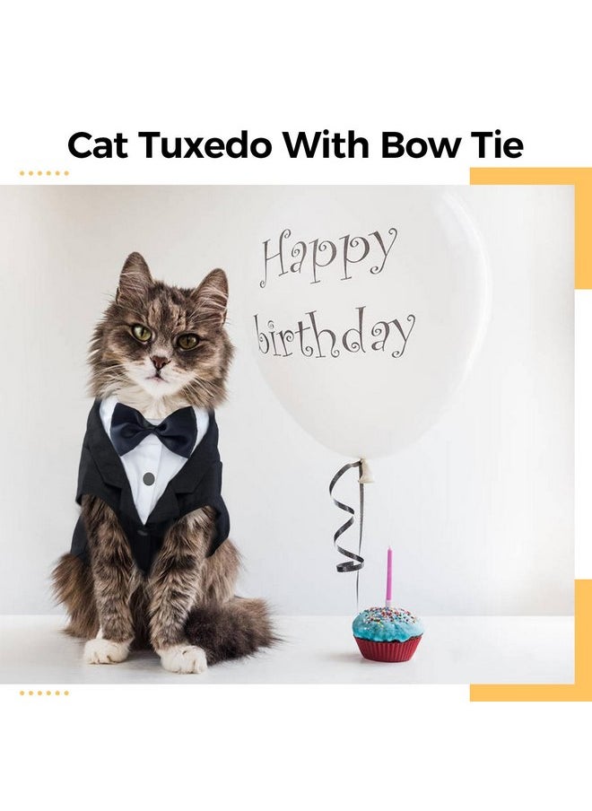 DENTRUN - DENTRUN Cat Tuxedo Outfit, Sphynx Cat Costume Formal Suit with Bow Tie, Stylish Cat Shirt Fashion Apparel Fancy Clothes, Kitten Formal Attire Wedding Onesie Costume for Cats Only - Image 1
