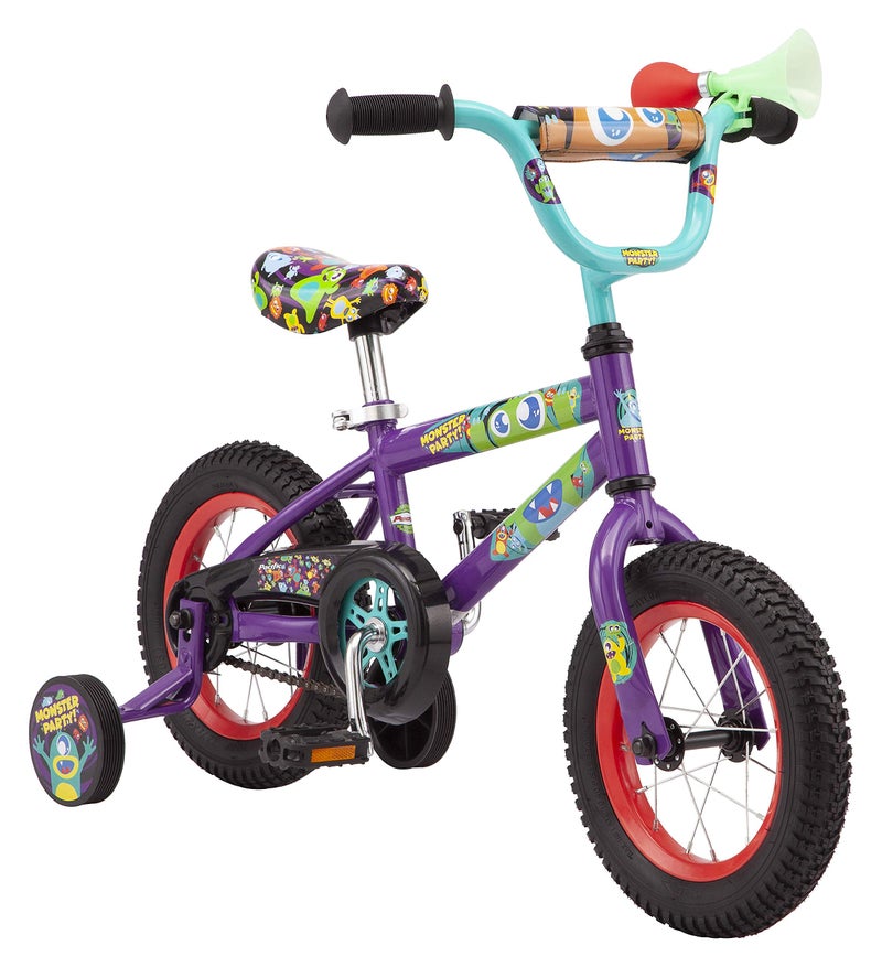 Pacific Funny Monsters Character Kids Bike for Boys and Girls Ages 35 Year Old 12Inch Wheels Steel Frame Coaster Brakes Adjustable Quick Release Seat Purple - Image 2