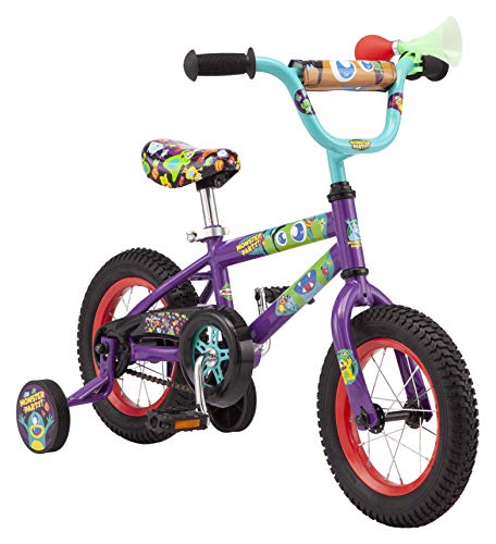 Pacific Funny Monsters Character Kids Bike for Boys and Girls Ages 35 Year Old 12Inch Wheels Steel Frame Coaster Brakes Adjustable Quick Release Seat Purple - Image 1