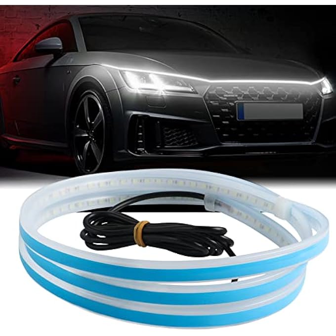 wisfunlly Car Hood Led Strip Lights Universal Engine Hood Guide Decorative Light 70 Flexible Hood Glow Lights Waterproof Daytime Running Light Exterior Car Led Lights For Cars Suvs TrucksWhite - Image 1