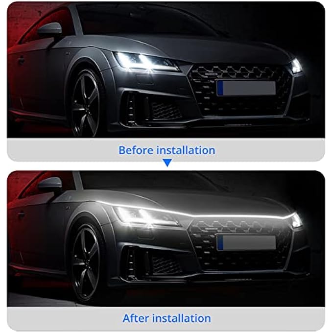 wisfunlly Car Hood Led Strip Lights Universal Engine Hood Guide Decorative Light 70 Flexible Hood Glow Lights Waterproof Daytime Running Light Exterior Car Led Lights For Cars Suvs TrucksWhite - Image 4