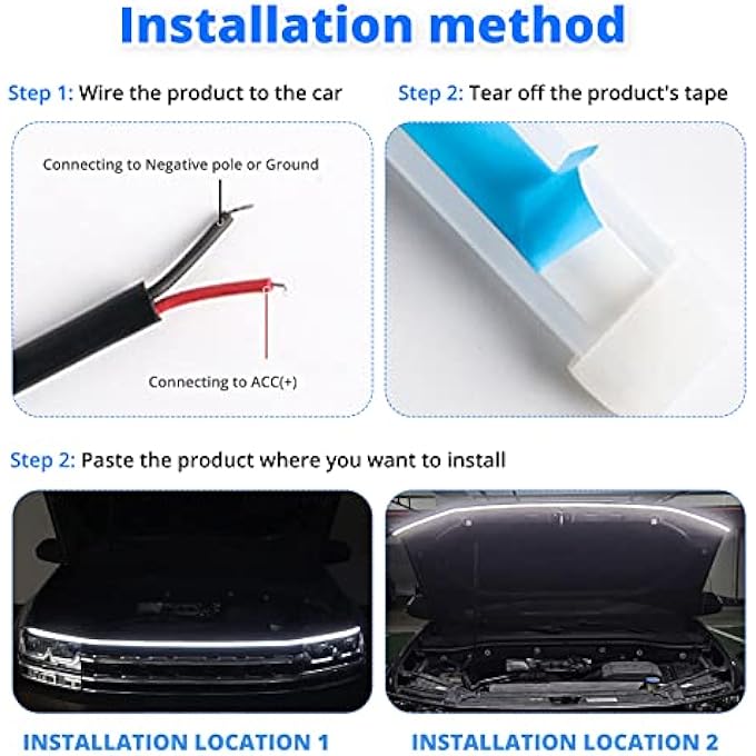wisfunlly Car Hood Led Strip Lights Universal Engine Hood Guide Decorative Light 70 Flexible Hood Glow Lights Waterproof Daytime Running Light Exterior Car Led Lights For Cars Suvs TrucksWhite - Image 5
