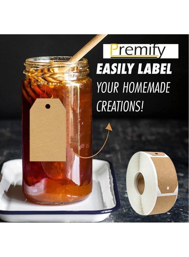 Premify 300 Pieces Brown Kraft Labels Stickers Roll, Tag Style Blank Kraft Paper Stickers Gift Tags For Cosmetic Gift Decoration Pantry Jars Food Jars Craft Kitchen Chalk Label - Image 2