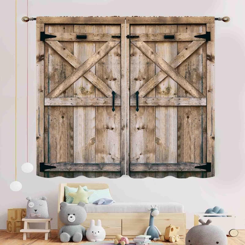 TKUYO Rustic Wooden Curtains, Farmhouse Western Wood Barn Door Cabin Plank Board Barnwood Garage Gate Vintage Country Blackout Window Treatment Drapery for Bedroom Living Room Bathroom Kitchen, 42"x45" Inch - Image 3