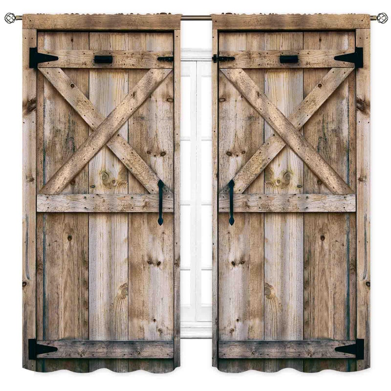 TKUYO Rustic Wooden Curtains, Farmhouse Western Wood Barn Door Cabin Plank Board Barnwood Garage Gate Vintage Country Blackout Window Treatment Drapery for Bedroom Living Room Bathroom Kitchen, 42"x45" Inch - Image 2