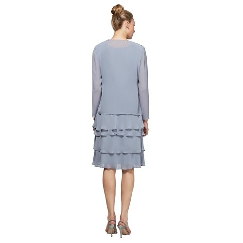S.L. Fashions Women's Regular Mother of The Bride Tiered Jacket Dress with Shoulder Embellishment, Concrete, 10 - Image 3