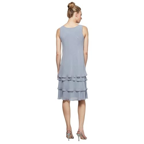 S.L. Fashions Women's Regular Mother of The Bride Tiered Jacket Dress with Shoulder Embellishment, Concrete, 10 - Image 4
