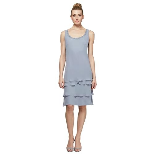 S.L. Fashions Women's Regular Mother of The Bride Tiered Jacket Dress with Shoulder Embellishment, Concrete, 10 - Image 2