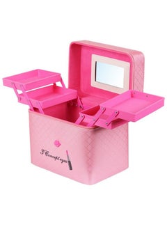 18 Cms Makeup Vanity Box And Cosmetic Travel Bag For Women And Ladies With Mirror (Pink Assorted Color)