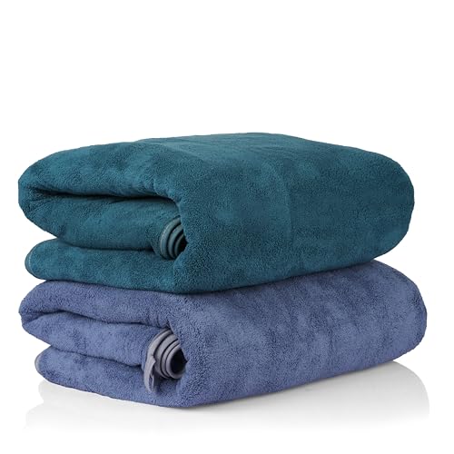 Glivary Microfiber Towels for Bath-Soft Towel with Hook Quick Dry Super Absorbent-Bath Towel for Men and Women(70 x 140 cm) (Greenish Blue/Dark Blue) - Image 1