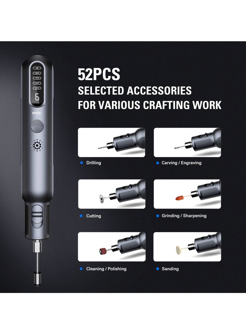 Electric Rotary Tool, Handheld Cordless Engraving Pen Drilling Pen Polishing Pen, USB Rechargeable Rotary Tool Kit with 52Pcs Accessories for Sanding, Drilling, Engraving, Polishing, Crafting  - Image 3