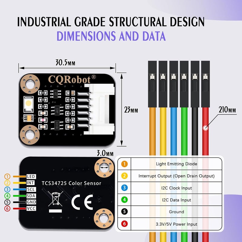 CQRobot TCS34725FN Color Sensor: RGB Color Data, Light Intensity, Compatible with Raspberry Pi/Arduino/STM32 - Image 3