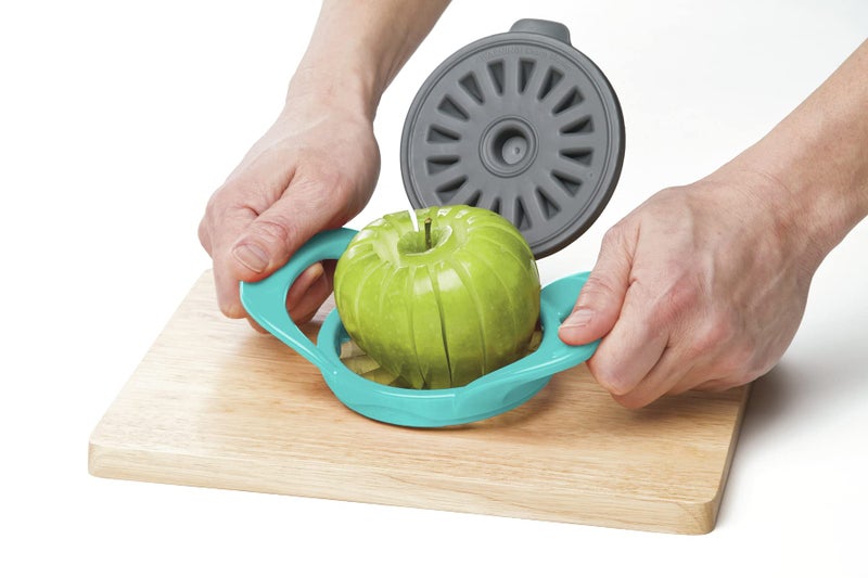 Progressive PrepWorks by Progressive Dishwasher Safe 16-Slice Thin Apple Slicer and Corer with Attached Safety Cover (Turquoise) - Image 4