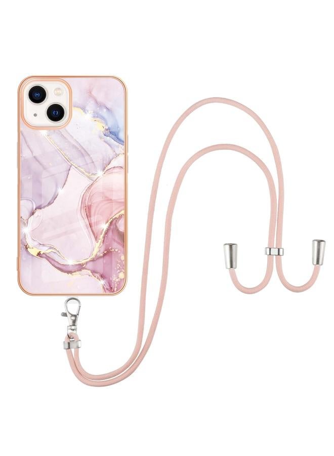 زبون جراب لهاتف iPhone 13 mini بنمط رخامي مطلي بالكهرباء من مادة TPU المقاومة للصدمات مع حبل للرقبة - Image 1