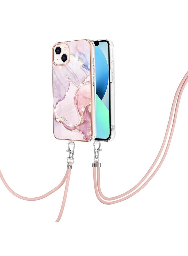 زبون جراب لهاتف iPhone 13 mini بنمط رخامي مطلي بالكهرباء من مادة TPU المقاومة للصدمات مع حبل للرقبة - Image 2