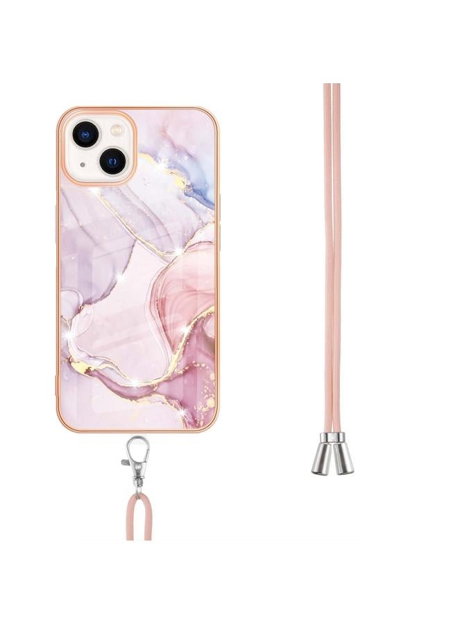 زبون جراب لهاتف iPhone 13 mini بنمط رخامي مطلي بالكهرباء من مادة TPU المقاومة للصدمات مع حبل للرقبة - Image 3