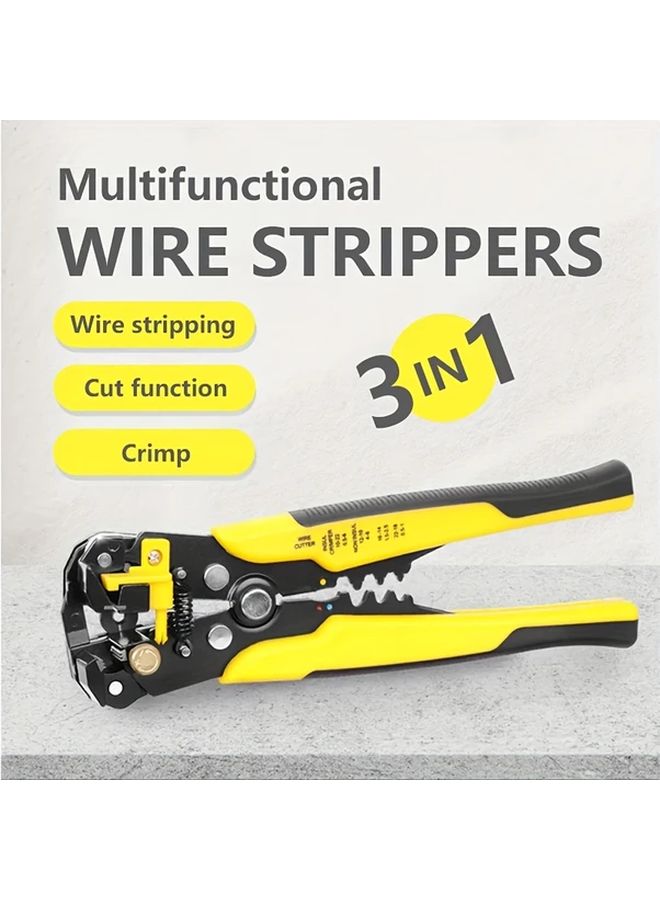 Yellow Automatic Wire Stripper Tool 3 In 1 Stripping Cutting Crimping 24 10 AWG Home Repair Electrician - Image 1
