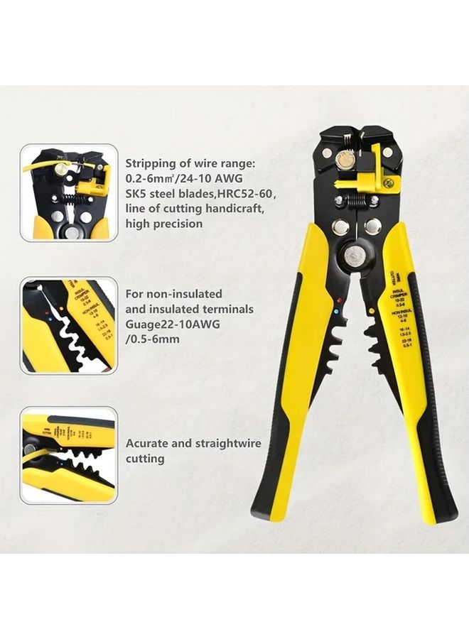 Yellow Automatic Wire Stripper Tool 3 In 1 Stripping Cutting Crimping 24 10 AWG Home Repair Electrician - Image 3