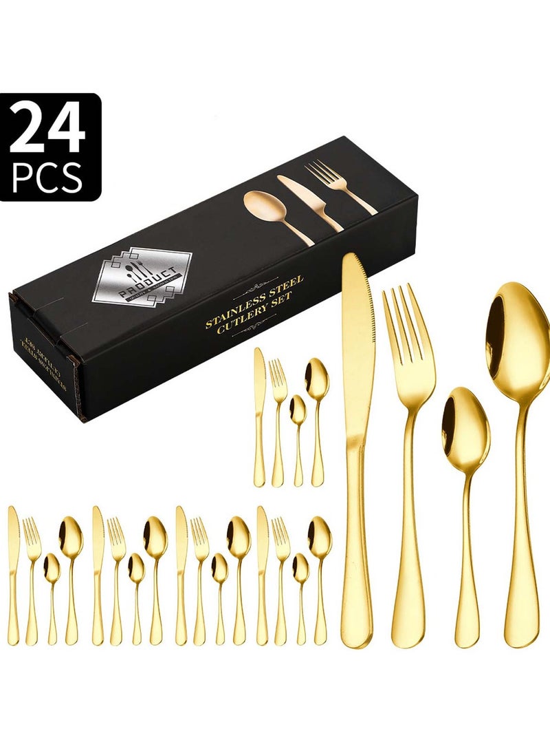 Huitich 24-Piece Stainless Steel Cutlery Set Gold Finish - Image 1