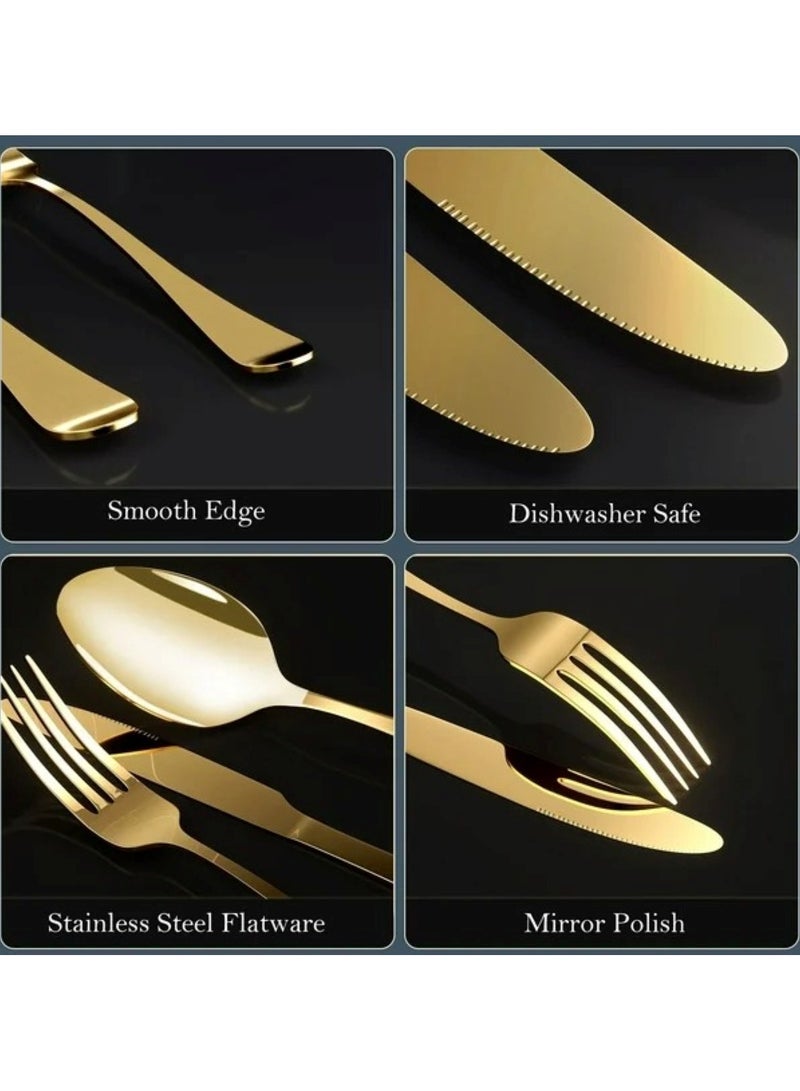 Huitich 24-Piece Stainless Steel Cutlery Set Gold Finish - Image 2