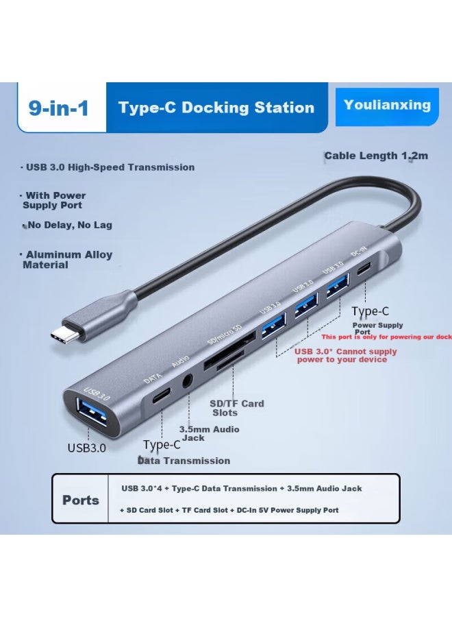Union Star Youlianxing Type-c To Usb Hub 9-port Splitter 1.2m Extension Sd Card Reader Hub Headphone Adapter For Huawei Dell Desktop Pc - Image 1