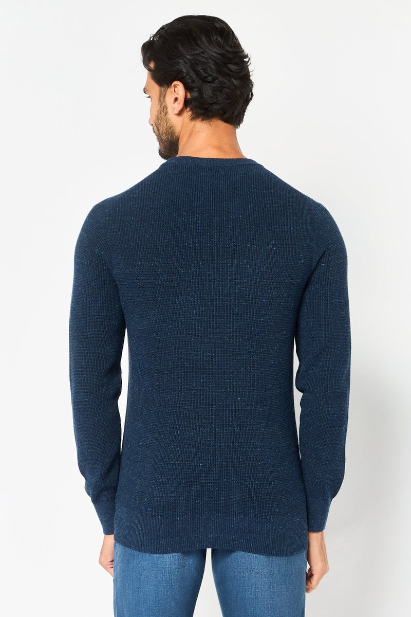 Celio Men Crew Neck Textured Long Sleeve Sweater, Navy - Image 2