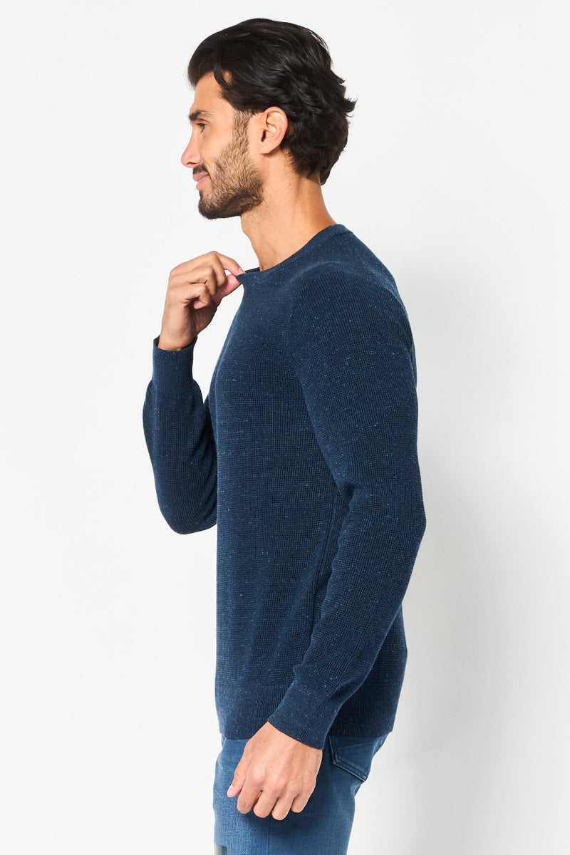 Celio Men Crew Neck Textured Long Sleeve Sweater, Navy - Image 4