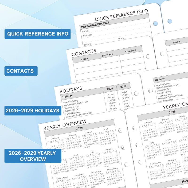 Artfan 2026-2029 Planner Refills - A6 Planner Inserts with 6-Hole Punched, July 2026 - June 2029, 3 Year Monthly Planner Refills, 3-3/4" x 6-3/4", A6 Binder Inserts, 2026-2029 Monthly Planner with Tabs - Image 5