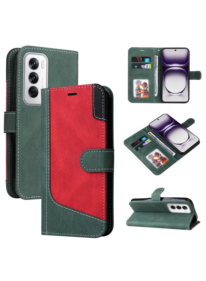 S-TOP Case For OPPO Reno12 5G Global Three Color Splicing Leather Phone Case - Image 1