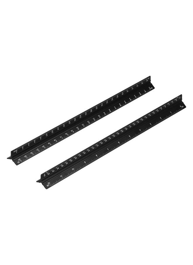Thoraya - 2Pcs Engineer Scale Set Black Imperial Aluminum Alloy Triangular Architects Scales Ruler - Image 1