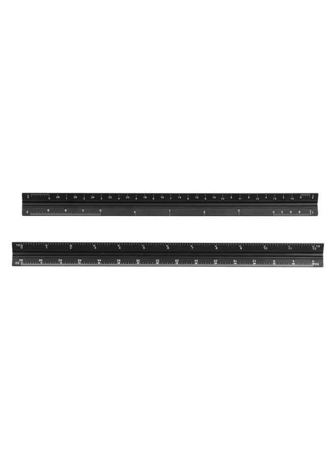 Thoraya - 2Pcs Engineer Scale Set Black Imperial Aluminum Alloy Triangular Architects Scales Ruler - Image 1