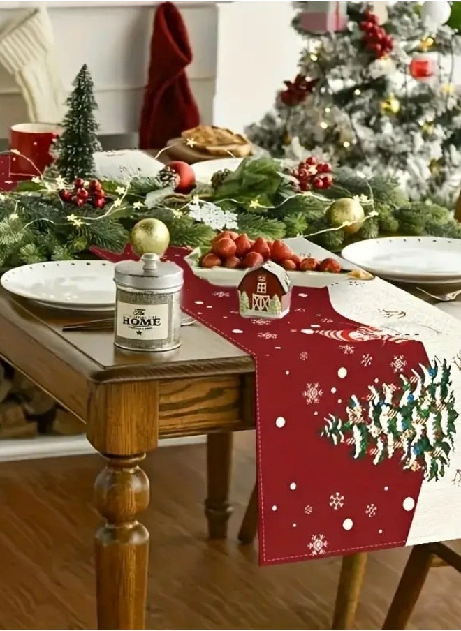 Generic - Christmas tree print tablecloth white/red 33x250cm - Image 1