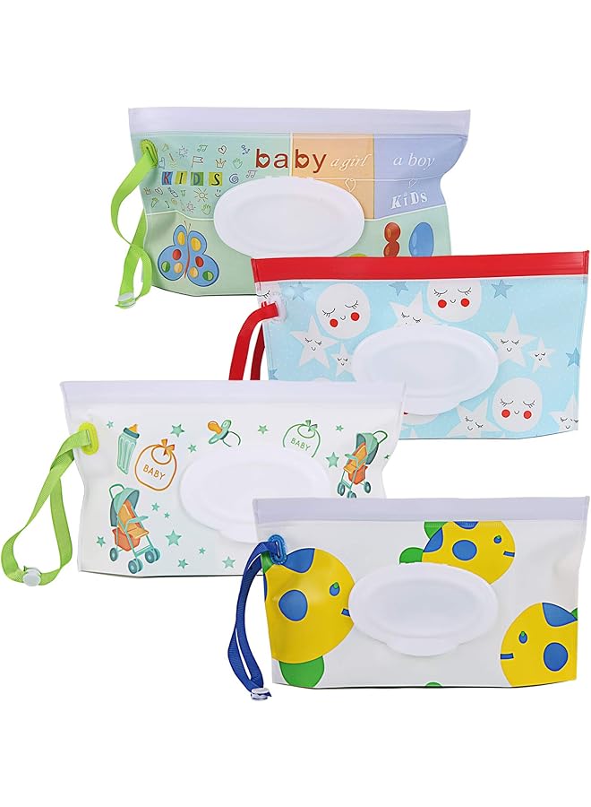 erorex 4 Pack Baby Wipes Container Reusable Portable Wet Wipe Pouch Wipe Dispenser Container Baby Travel  - Image 1