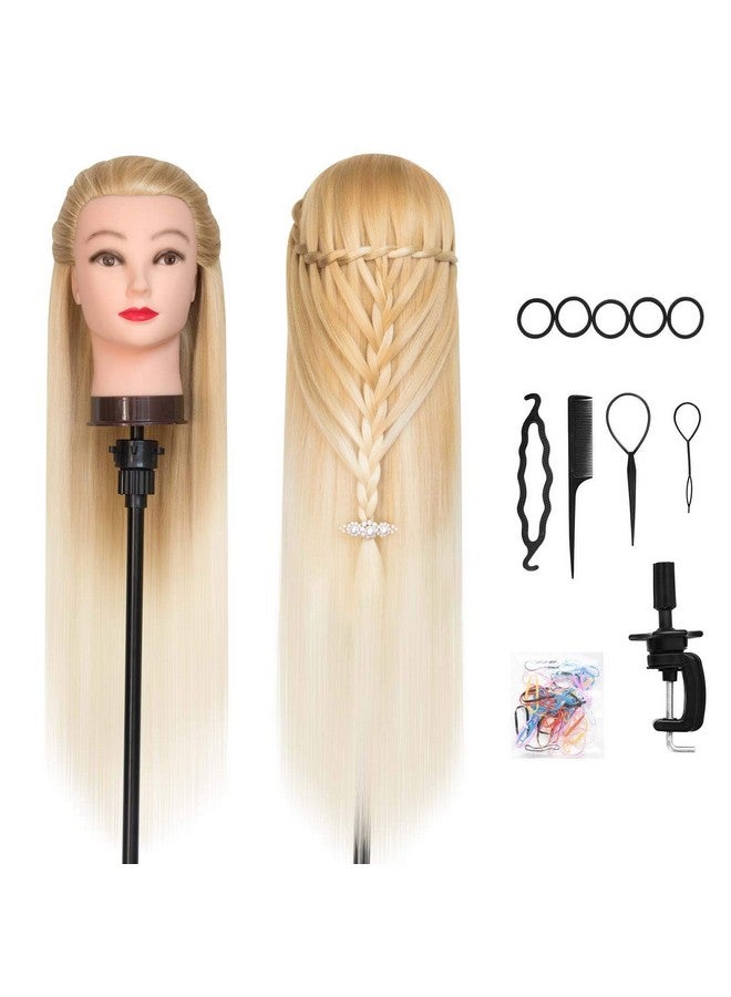 DANSEE 28" Mannequin Head Synthetic Hair Hairdresser Training Manikin Cosmetology Doll Head Blonde with DIY Braiding Set+ Free Table Clamp(27-613) - Image 1