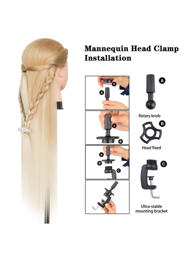 DANSEE 28" Mannequin Head Synthetic Hair Hairdresser Training Manikin Cosmetology Doll Head Blonde with DIY Braiding Set+ Free Table Clamp(27-613) - Image 5