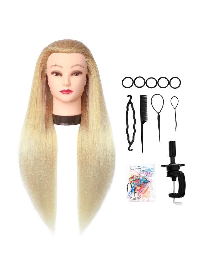 DANSEE 28" Mannequin Head Synthetic Hair Hairdresser Training Manikin Cosmetology Doll Head Blonde with DIY Braiding Set+ Free Table Clamp(27-613) - Image 4