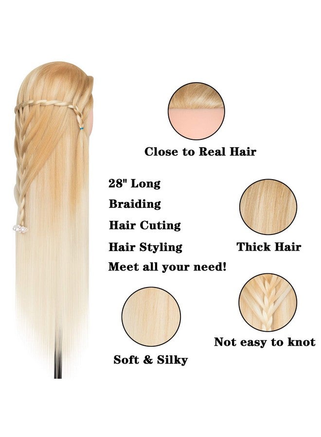 DANSEE 28" Mannequin Head Synthetic Hair Hairdresser Training Manikin Cosmetology Doll Head Blonde with DIY Braiding Set+ Free Table Clamp(27-613) - Image 3