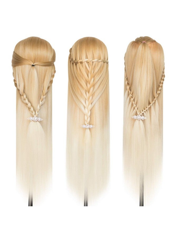 DANSEE 28" Mannequin Head Synthetic Hair Hairdresser Training Manikin Cosmetology Doll Head Blonde with DIY Braiding Set+ Free Table Clamp(27-613) - Image 2