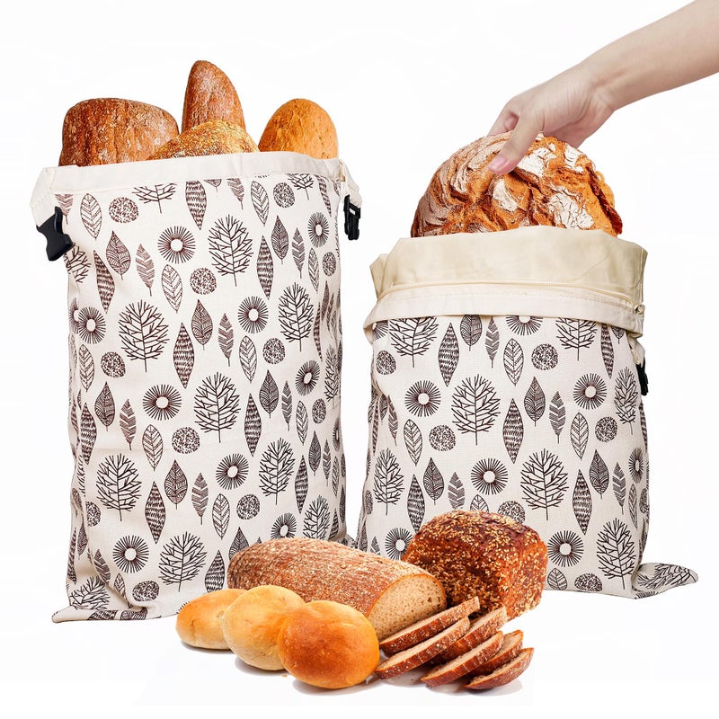 OHIYO Reusable Beeswax Bread Bags for Freezer  Refrigerator 1713 Natural BeeswaxLined Cotton Storage Bags Airtight Freshness Keeper for Homemade Bakery Essentials 2 Pack