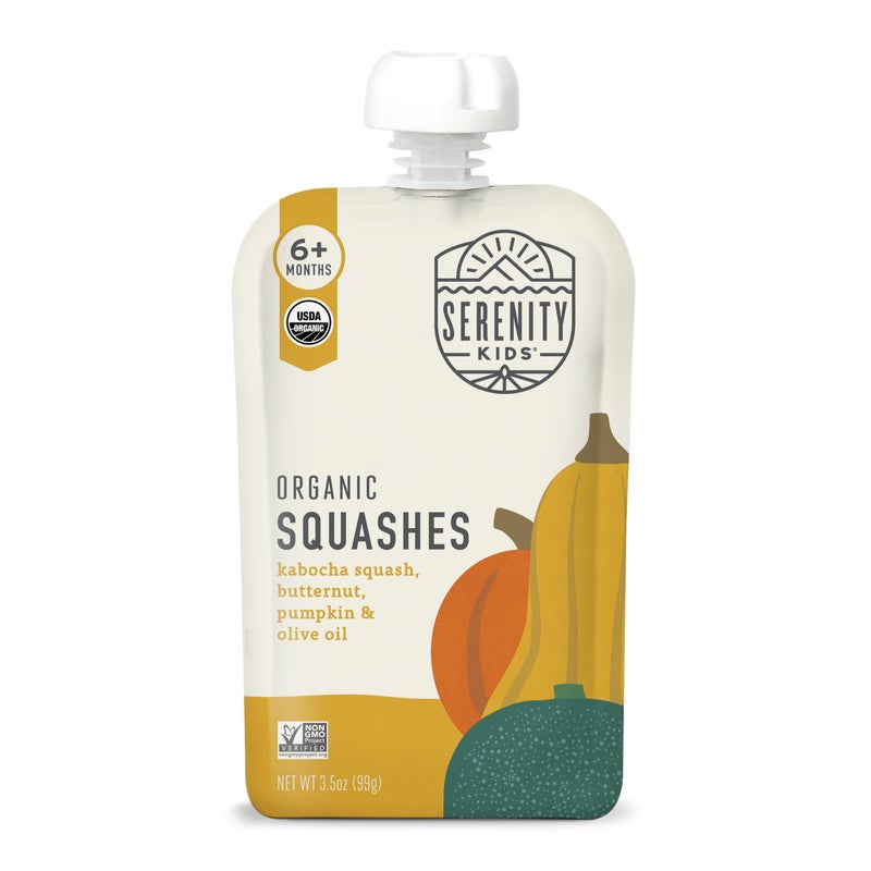 Serenity Kids 6+ Months Squash Veggie Baby Food Puree Pouches - BPA-Free & USDA Organic & Allergen Free - No Added Sugars - 3.5 Oz 12 Pack - Image 1